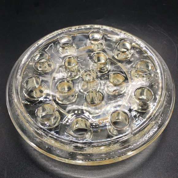 Vintage 16 Hole Shabby MCM Clear Glass Flower Frog, 5” Diameter Good Condition - Picture 3 of 5